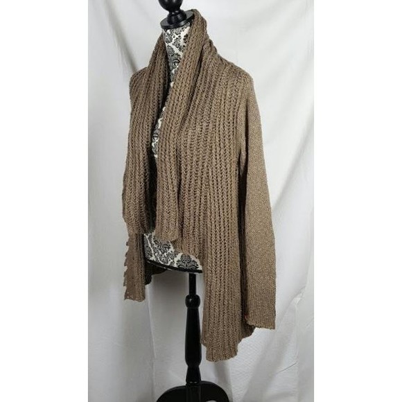 Anthropologie Knitted Knotted Brown Open Cardigan Sweater Size S Small Cotton - Picture 2 of 4